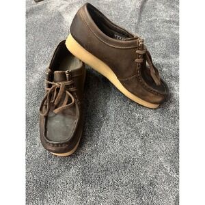 Clarks Padmora Brown Leather Moc Toe Lace Up Platform Wedge Loafers 6 M Preppy
